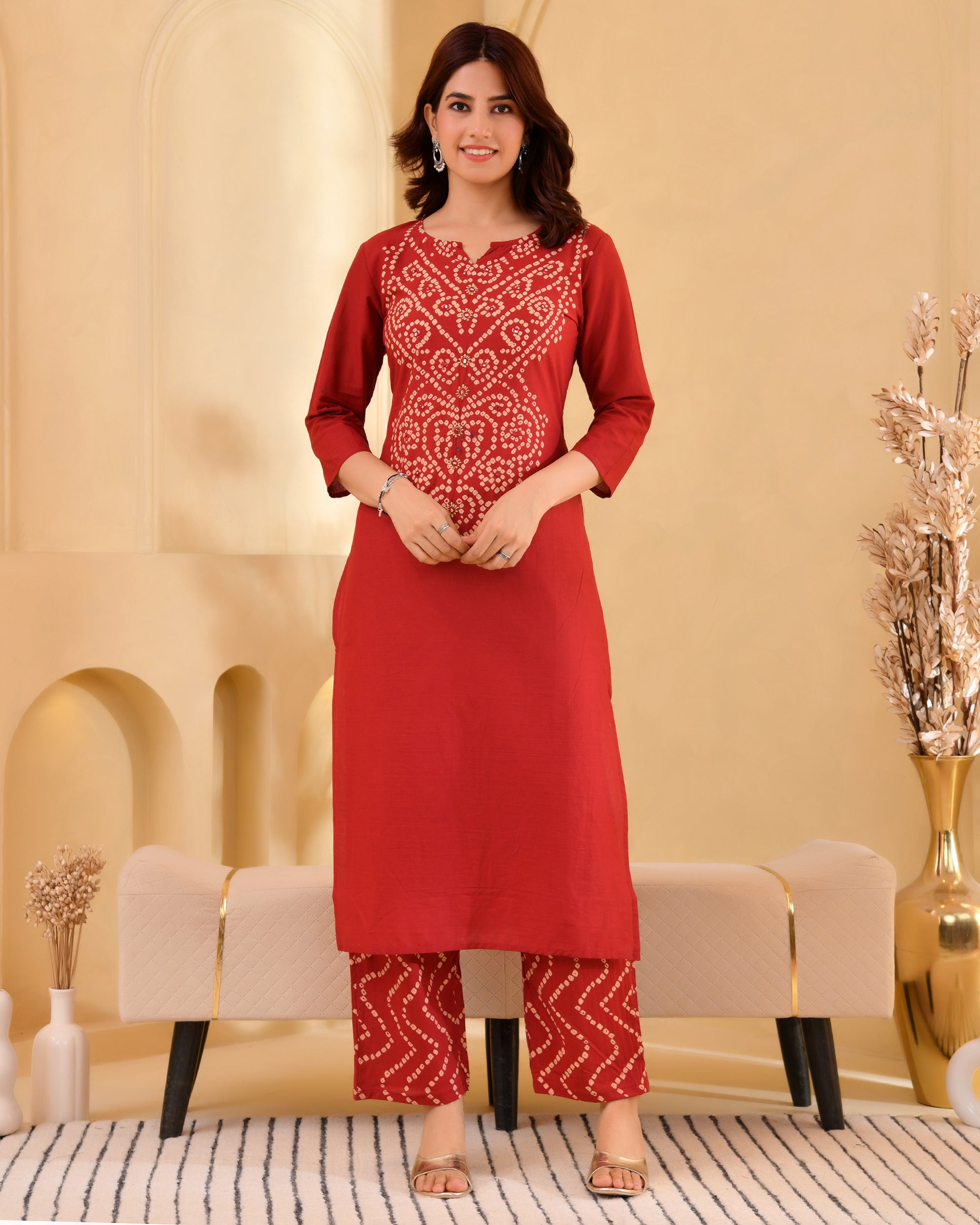 Kanak Bandhej Cotton Kurta Set