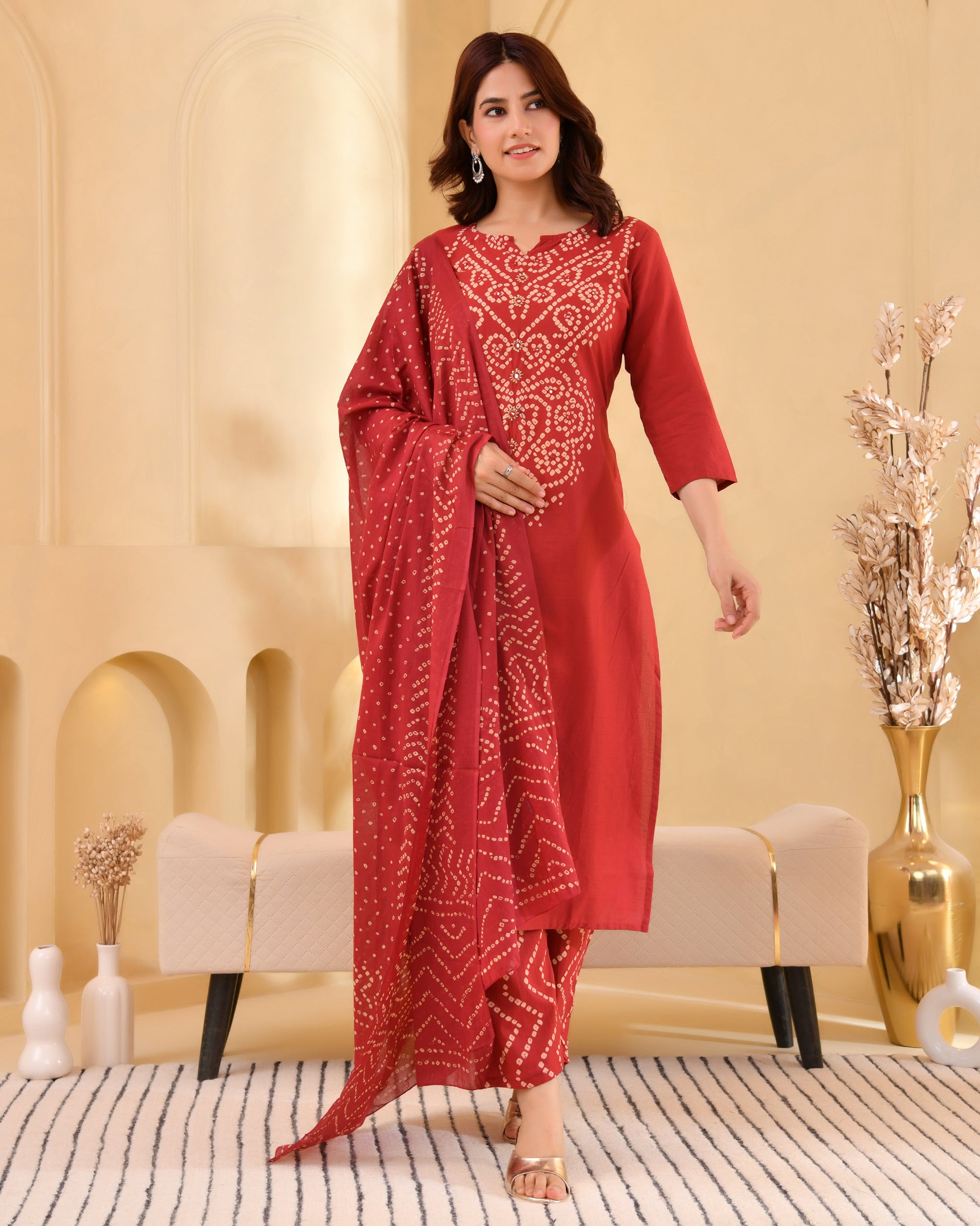 Kanak Bandhej Cotton Kurta Set