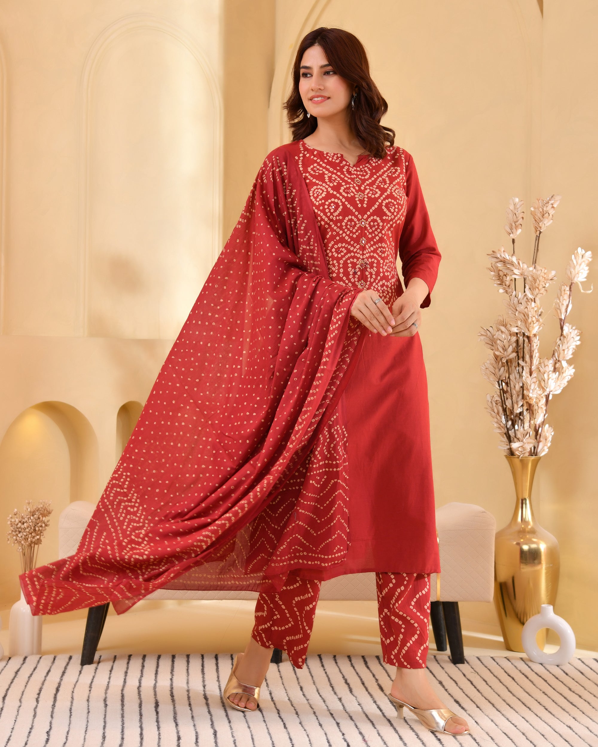 Kanak Bandhej Cotton Kurta Set