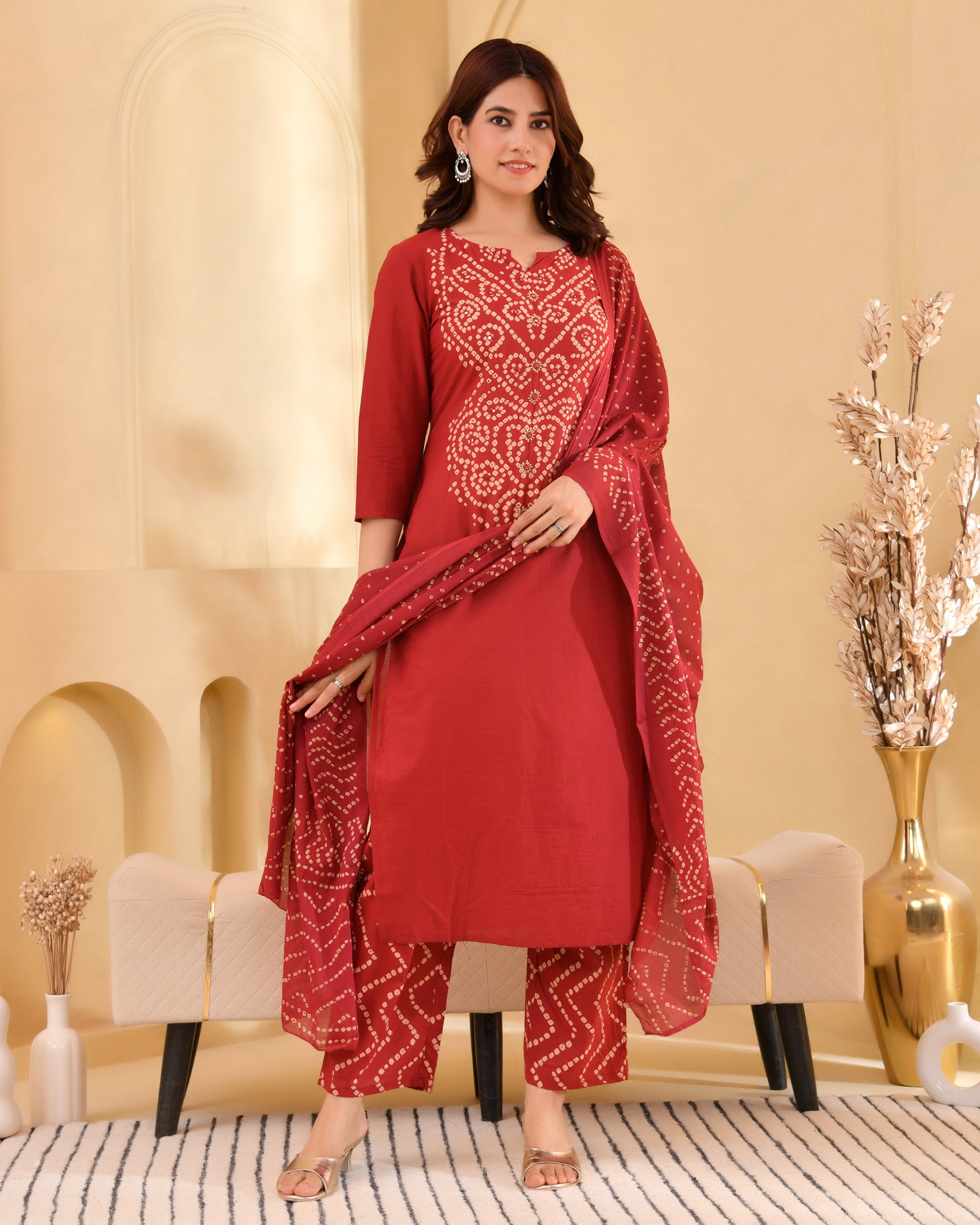 Kanak Bandhej Cotton Kurta Set
