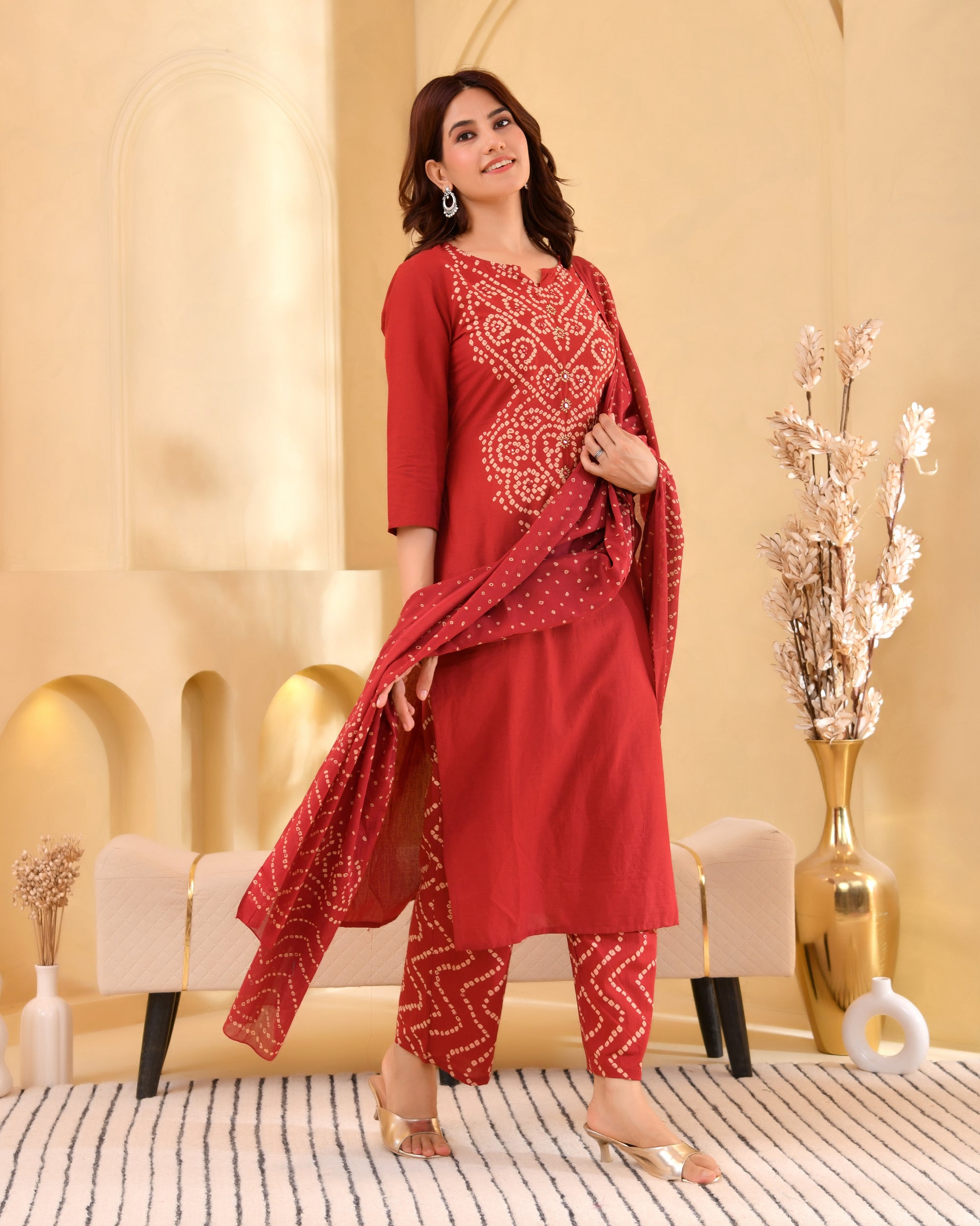 Kanak Bandhej Cotton Kurta Set