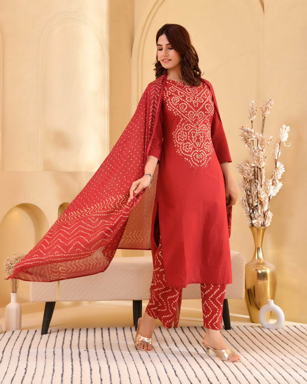 Kanak Bandhej Cotton Kurta Set