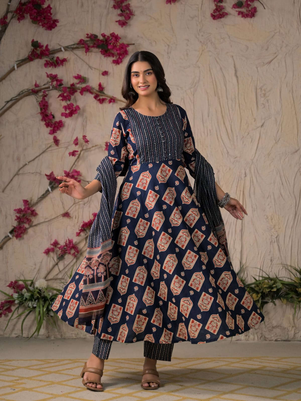 Devika Premium Temple Print Cotton Kurta Set