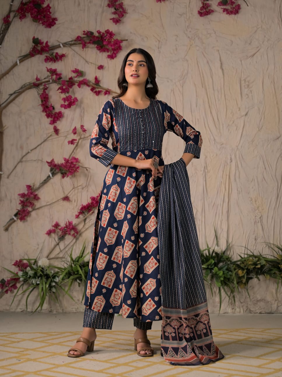 Devika Premium Temple Print Cotton Kurta Set