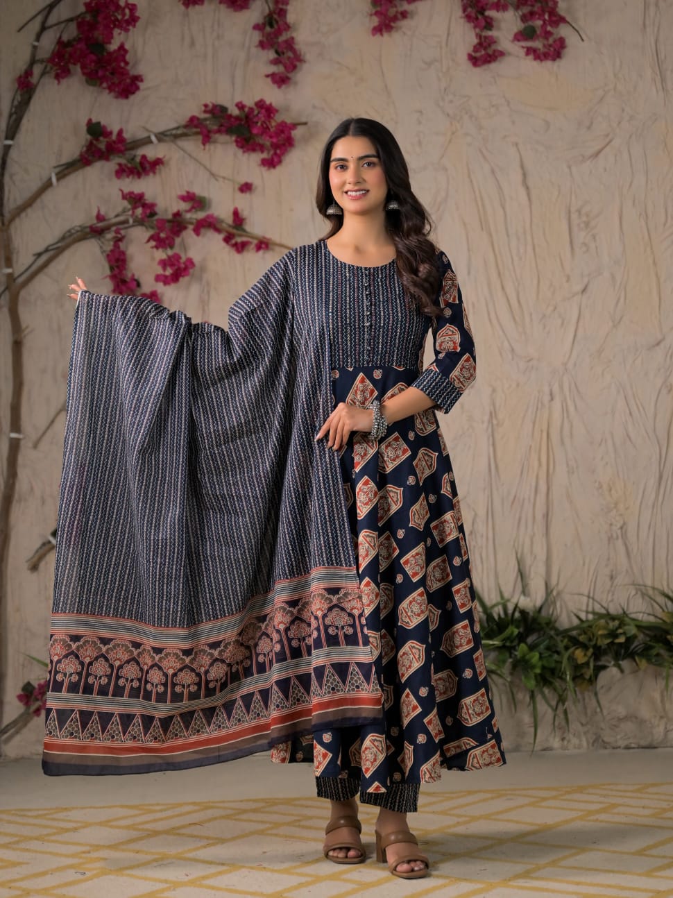 Devika Premium Temple Print Cotton Kurta Set