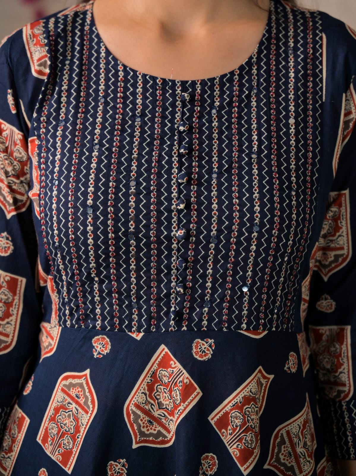 Devika Premium Temple Print Cotton Kurta Set