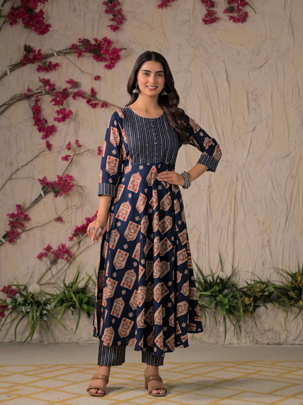 Devika Premium Temple Print Cotton Kurta Set
