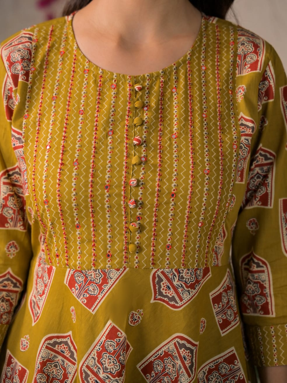 Devika Premium Temple Print Cotton Kurta Set