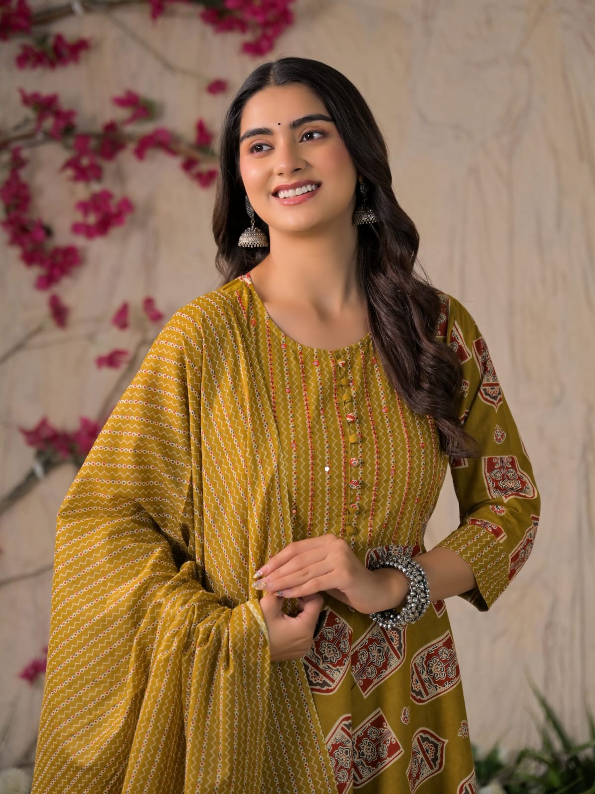 Devika Premium Temple Print Cotton Kurta Set