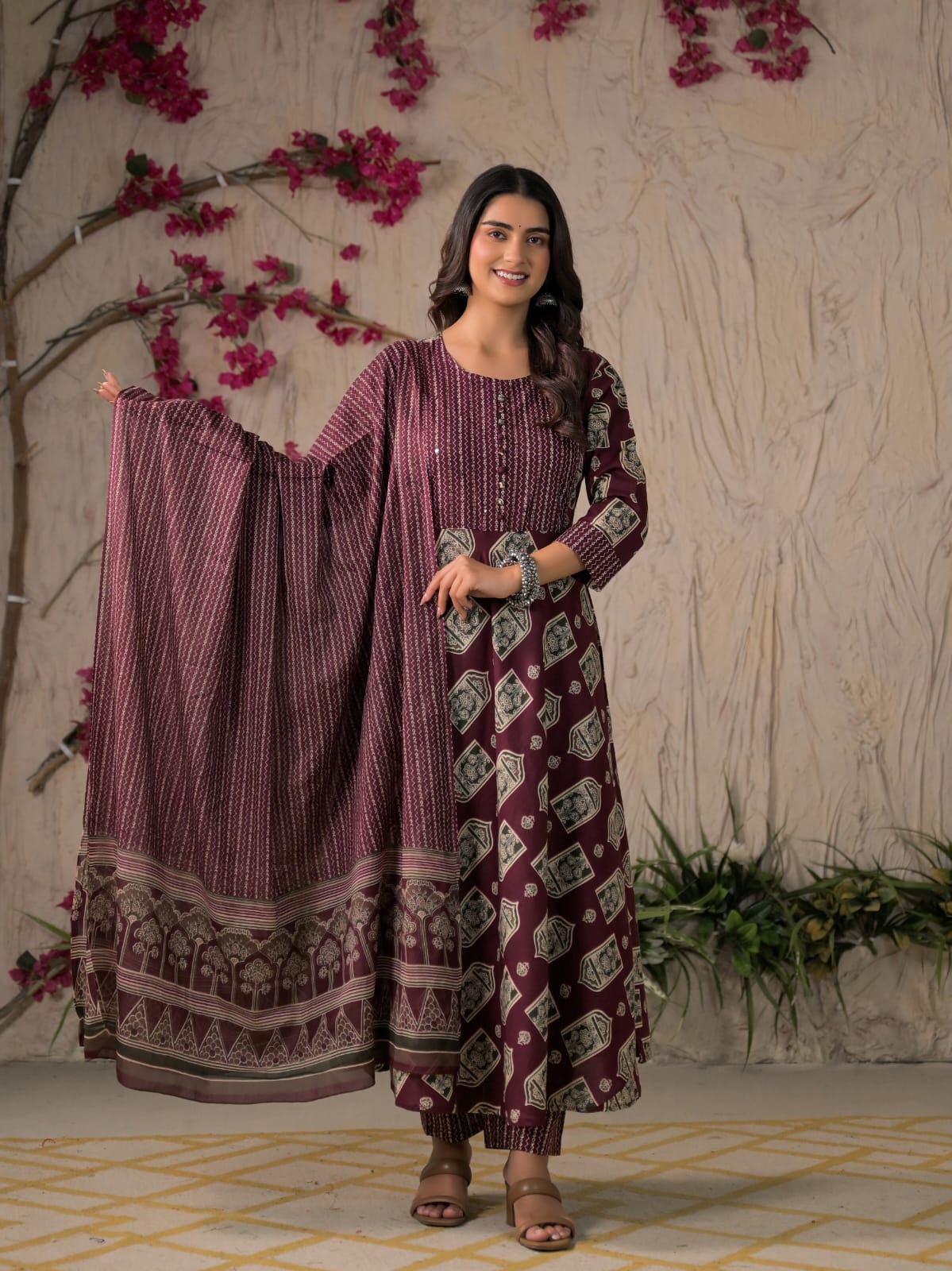 Devika Premium Temple Print Cotton Kurta Set