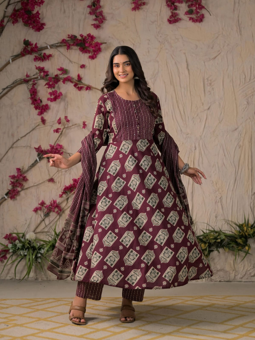 Devika Premium Temple Print Cotton Kurta Set