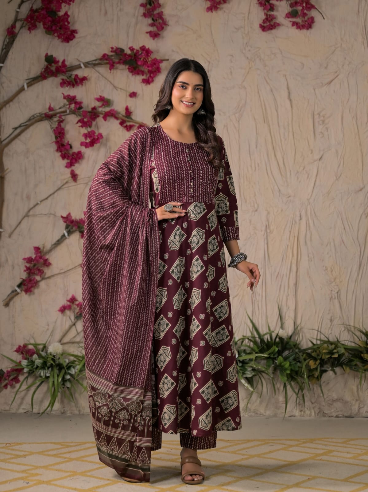 Devika Premium Temple Print Cotton Kurta Set