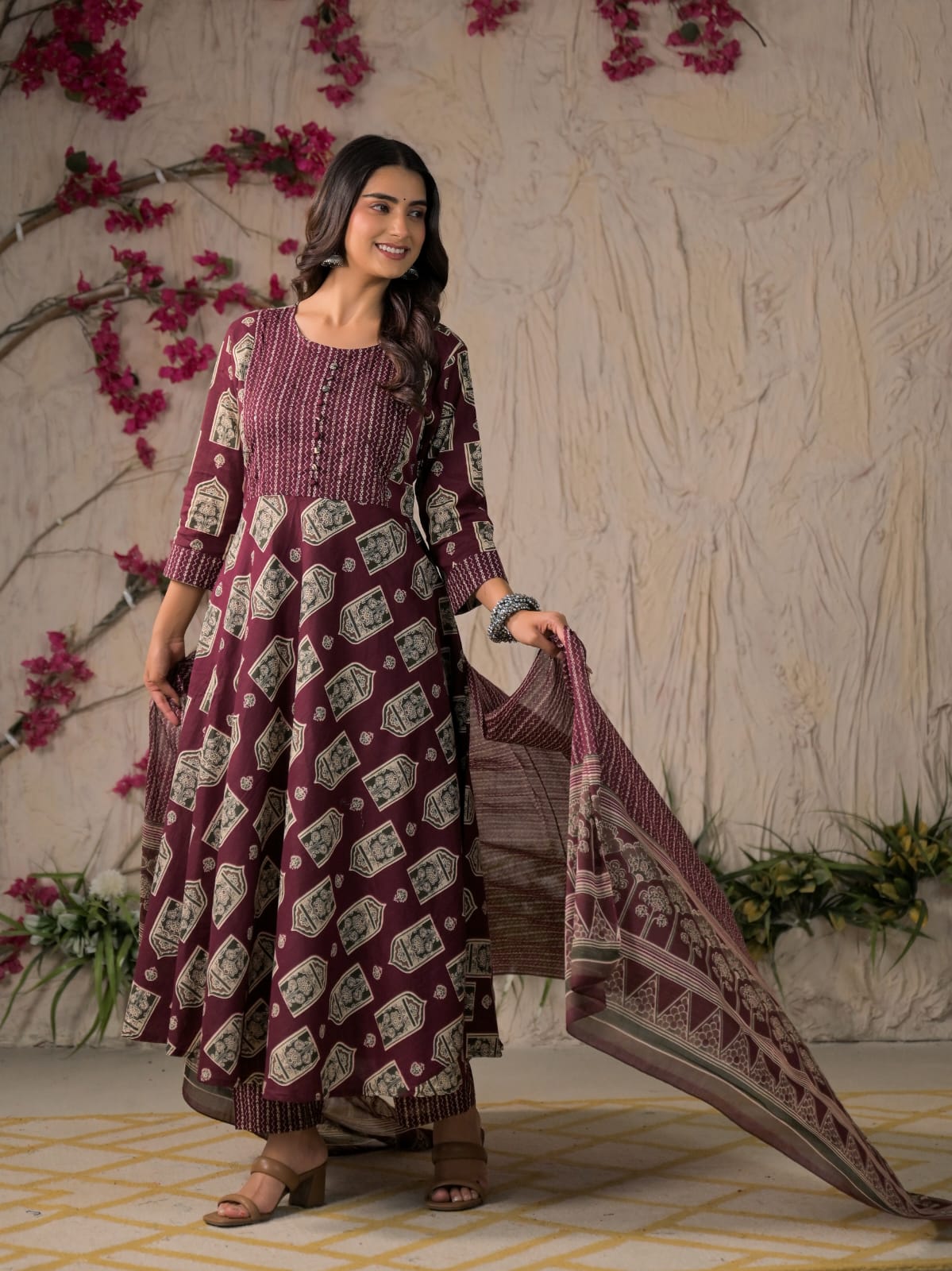 Devika Premium Temple Print Cotton Kurta Set