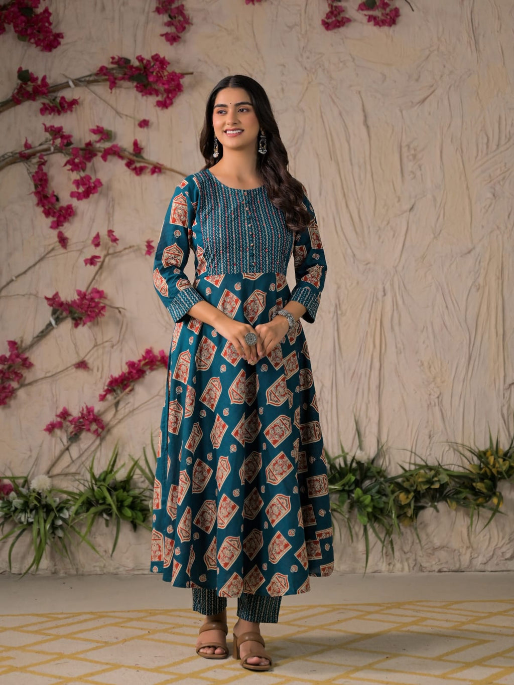 Devika Premium Temple Print Cotton Kurta Set