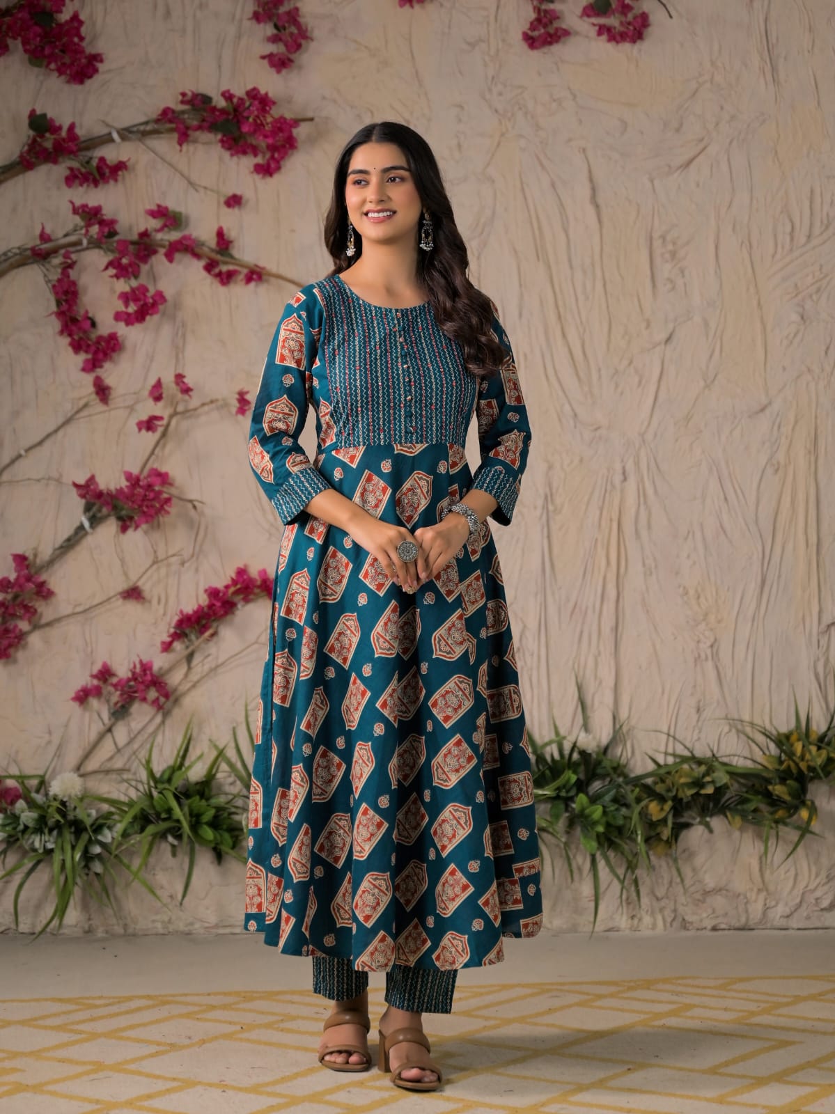 Devika Premium Temple Print Cotton Kurta Set