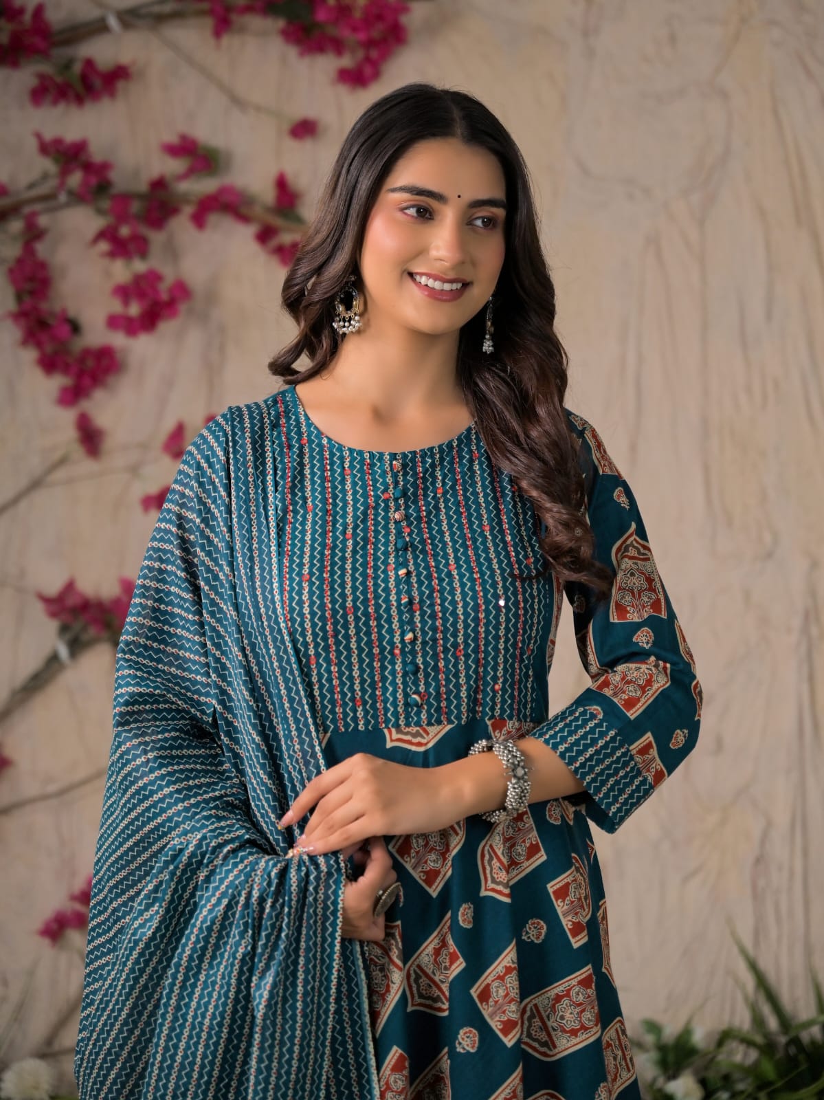 Devika Premium Temple Print Cotton Kurta Set