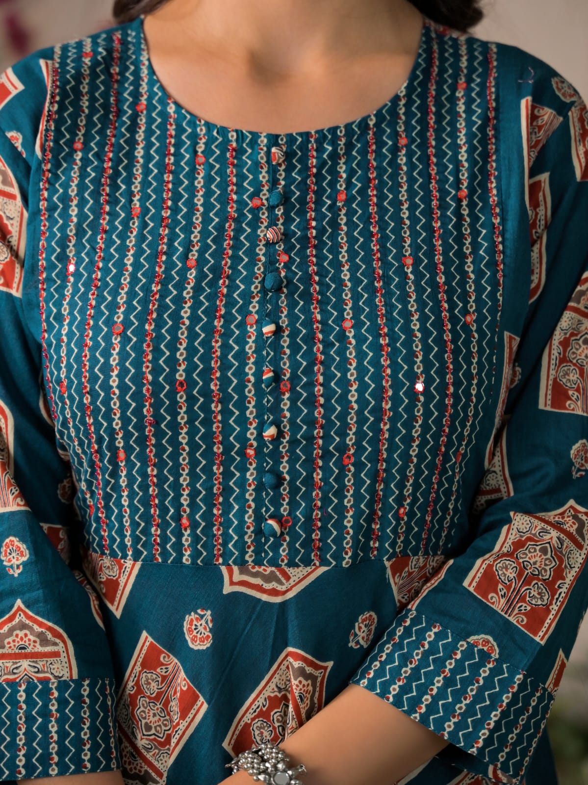 Devika Premium Temple Print Cotton Kurta Set