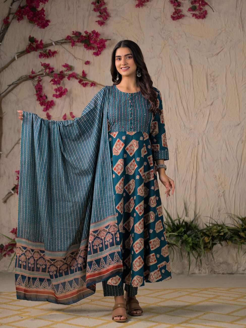 Devika Premium Temple Print Cotton Kurta Set