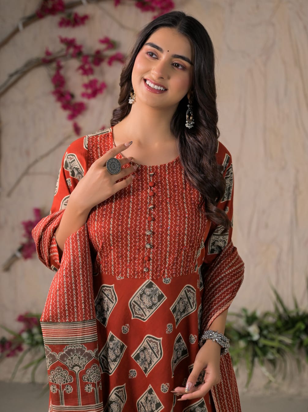 Devika Premium Temple Print Cotton Kurta Set
