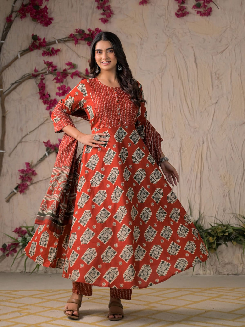 Devika Premium Temple Print Cotton Kurta Set