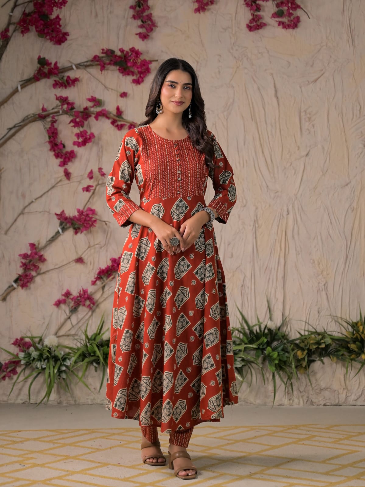 Devika Premium Temple Print Cotton Kurta Set