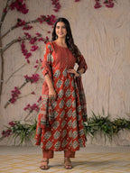 Devika Premium Temple Print Cotton Kurta Set