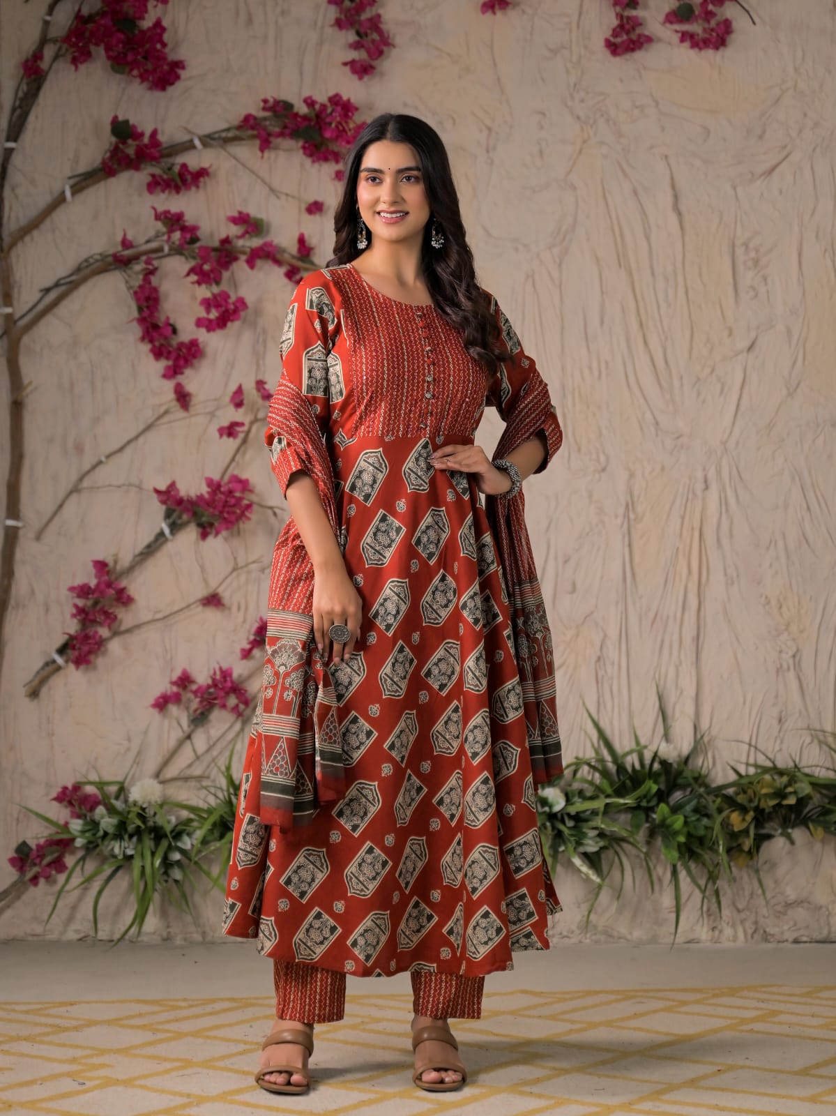 Devika Premium Temple Print Cotton Kurta Set