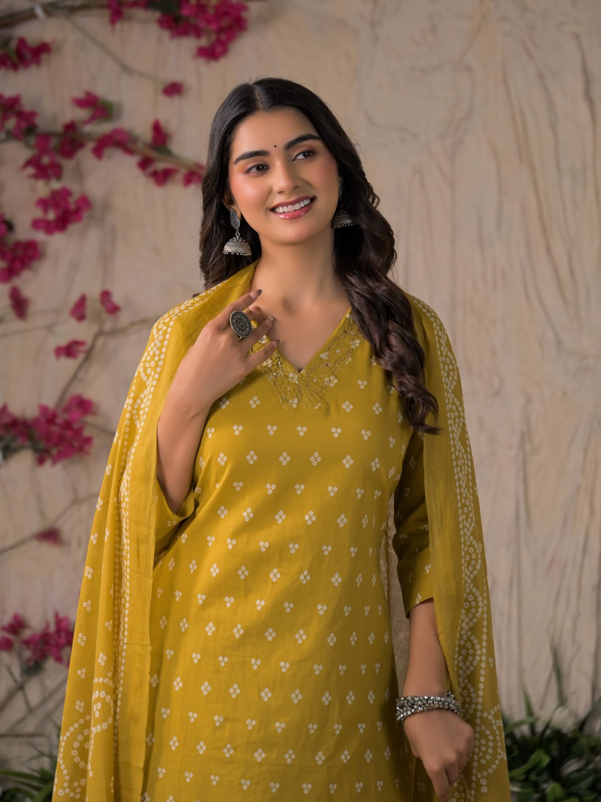 Gulabo Premium Bandhej Cotton Kurta Set
