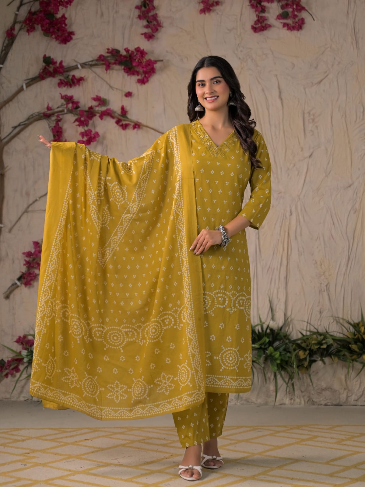 Gulabo Premium Bandhej Cotton Kurta Set