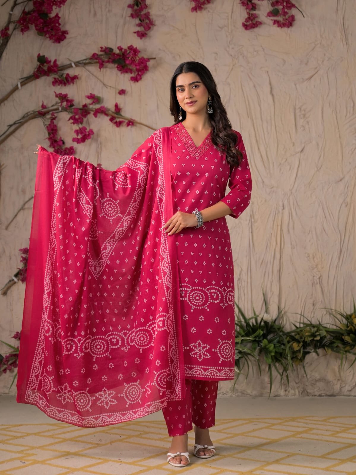 Gulabo Premium Bandhej Cotton Kurta Set