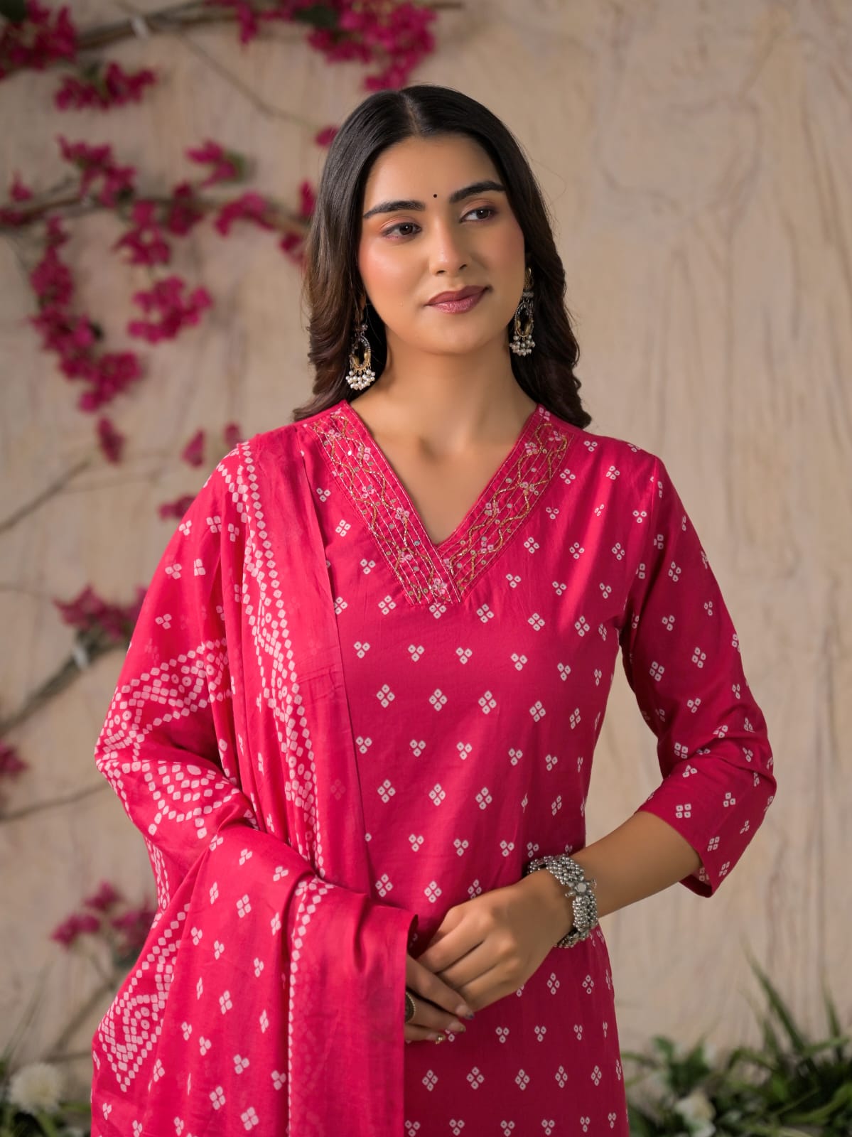 Gulabo Premium Bandhej Cotton Kurta Set