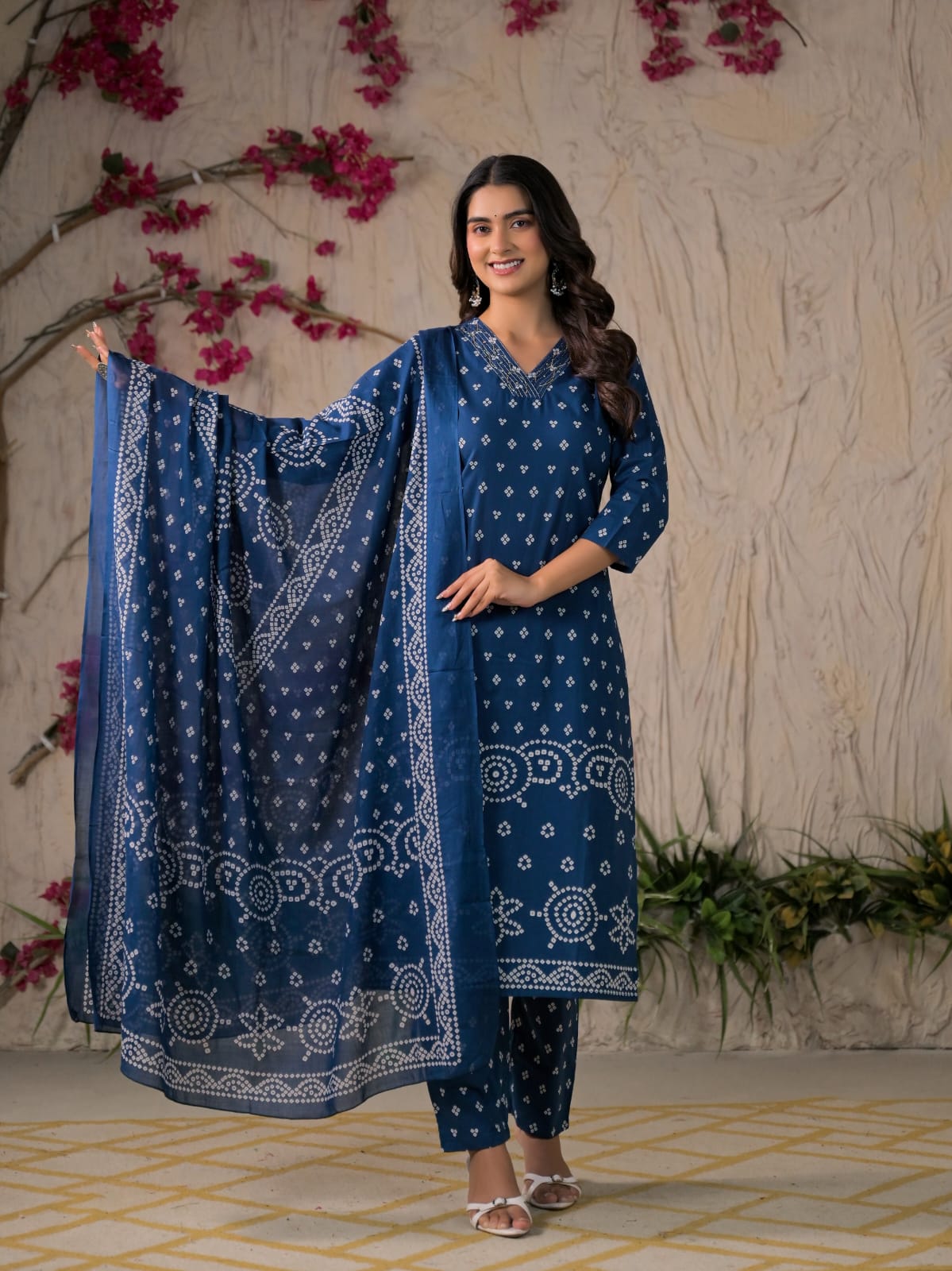 Gulabo Premium Bandhej Cotton Kurta Set
